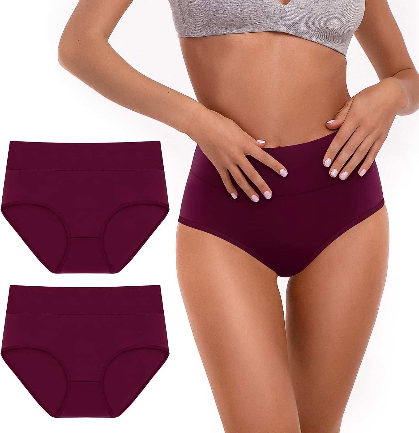 2 Pack Ladies High Waisted Cotton Knickers - Full Coverage Underwear