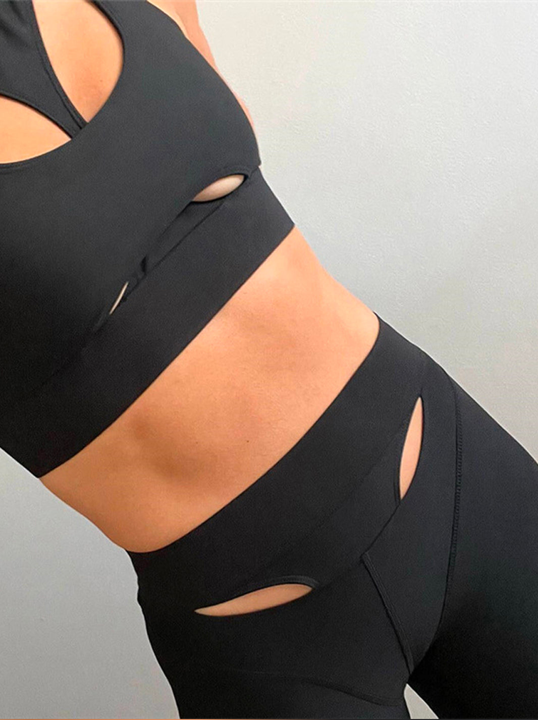 Black High Waisted Cut Out Front Detail Leggings