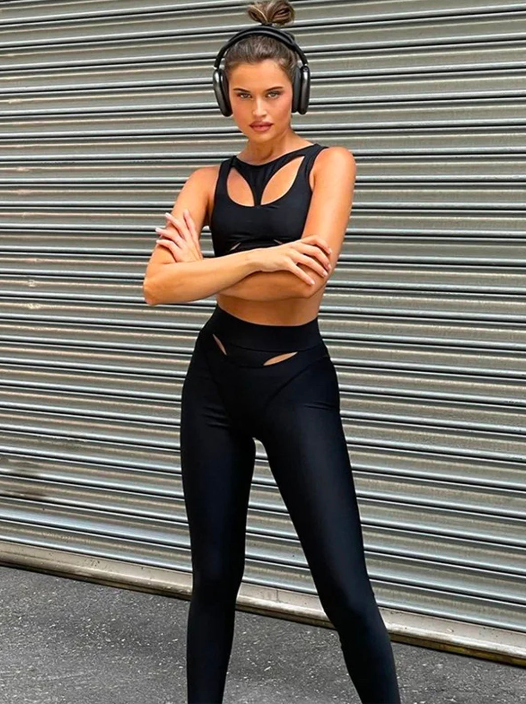 Black High Waisted Cut Out Front Detail Leggings