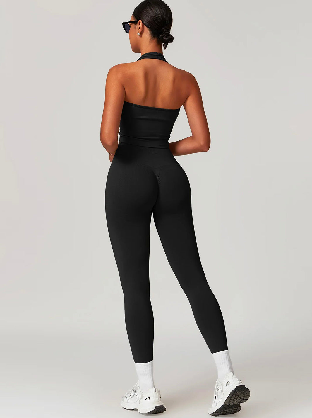 2 Pieces Seamless V Neck Crop Top & High Waisted Leggings