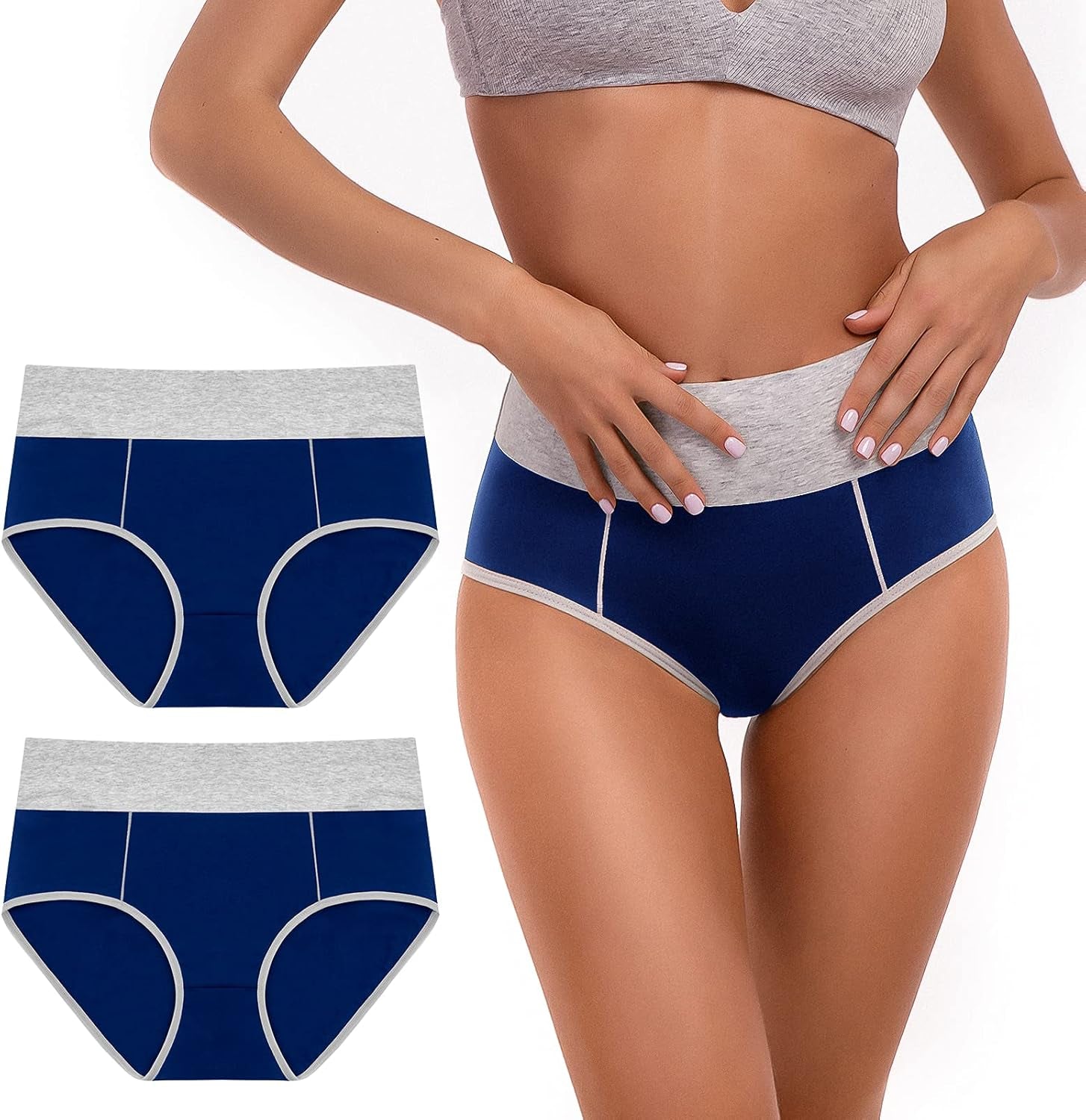 2 Pack Ladies High Waisted Cotton Knickers - Full Coverage Underwear