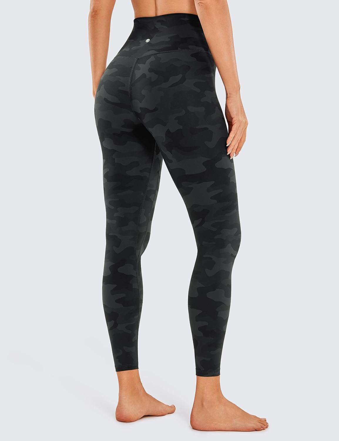 High-Waisted Camo Gym Leggings for Women - Dark Grey, 25" Yoga Pants