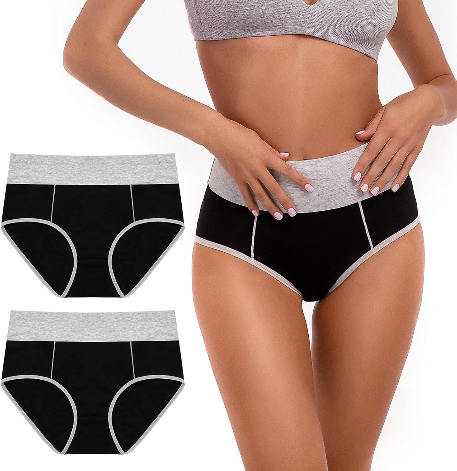 2 Pack Ladies High Waisted Cotton Knickers - Full Coverage Underwear