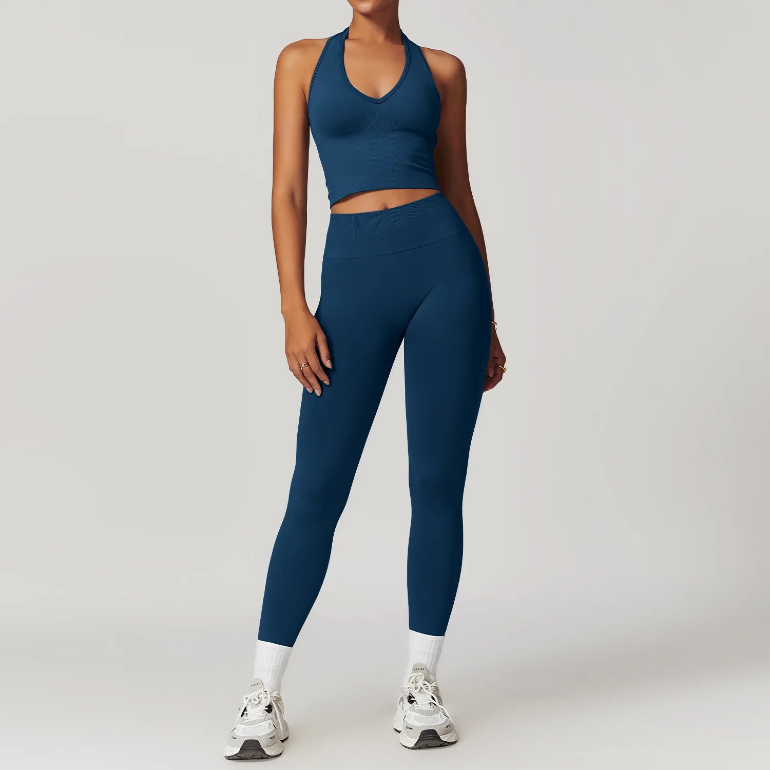 2 Pieces Seamless V Neck Crop Top & High Waisted Leggings