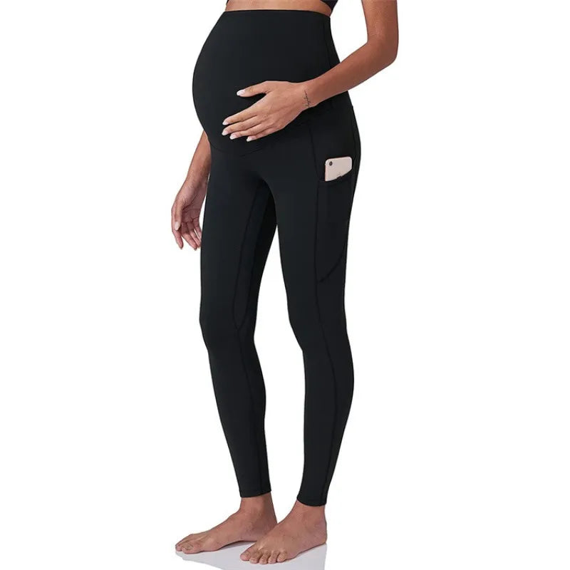 Black Breathable and Soft Maternity Leggings with Pocket Detail