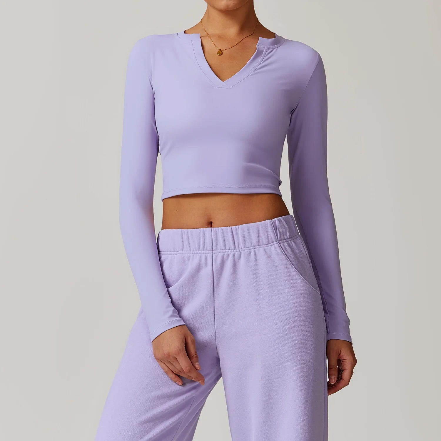 Long Sleeve Quick Dry V Neck Cropped Top