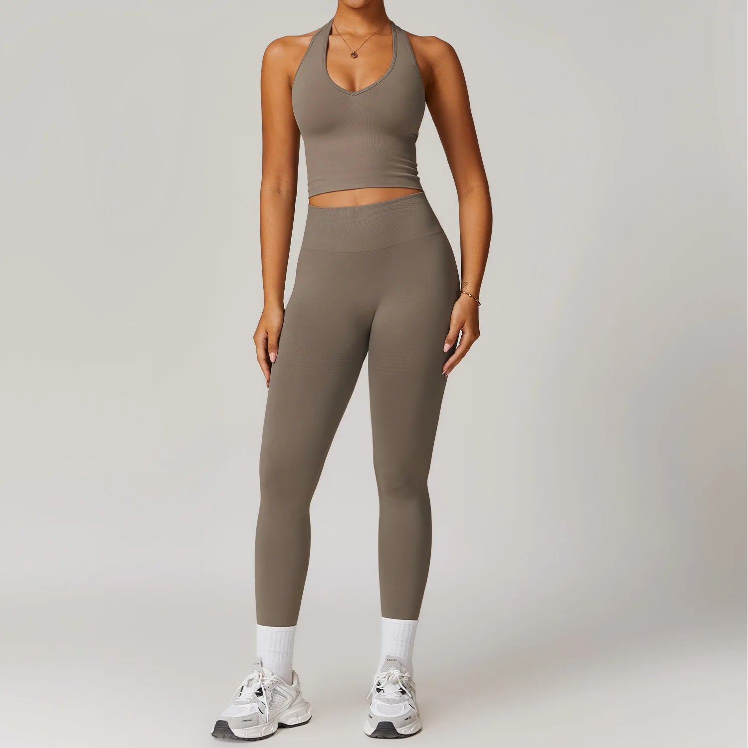 2 Pieces Seamless V Neck Crop Top & High Waisted Leggings