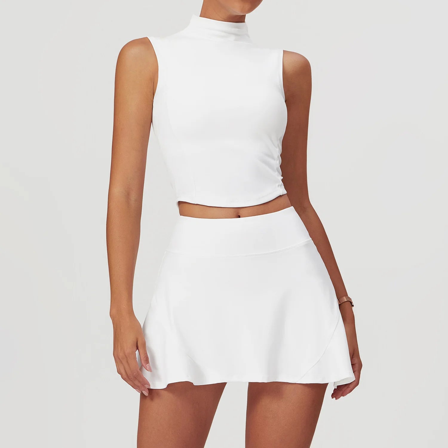 2PCS High Neck Sleeveless Crop Top & Tennis Skirt Set