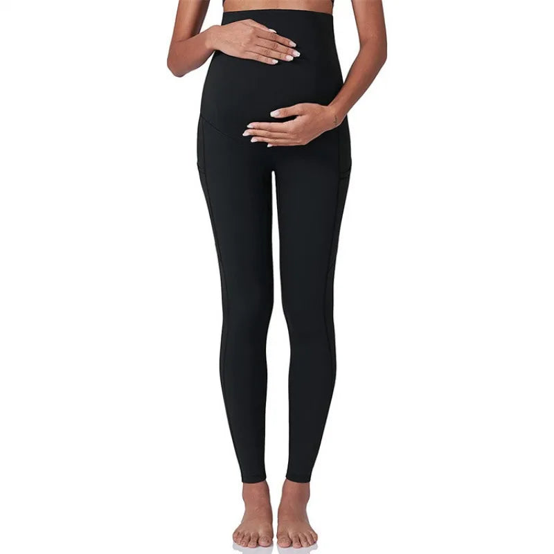 Black Breathable and Soft Maternity Leggings with Pocket Detail