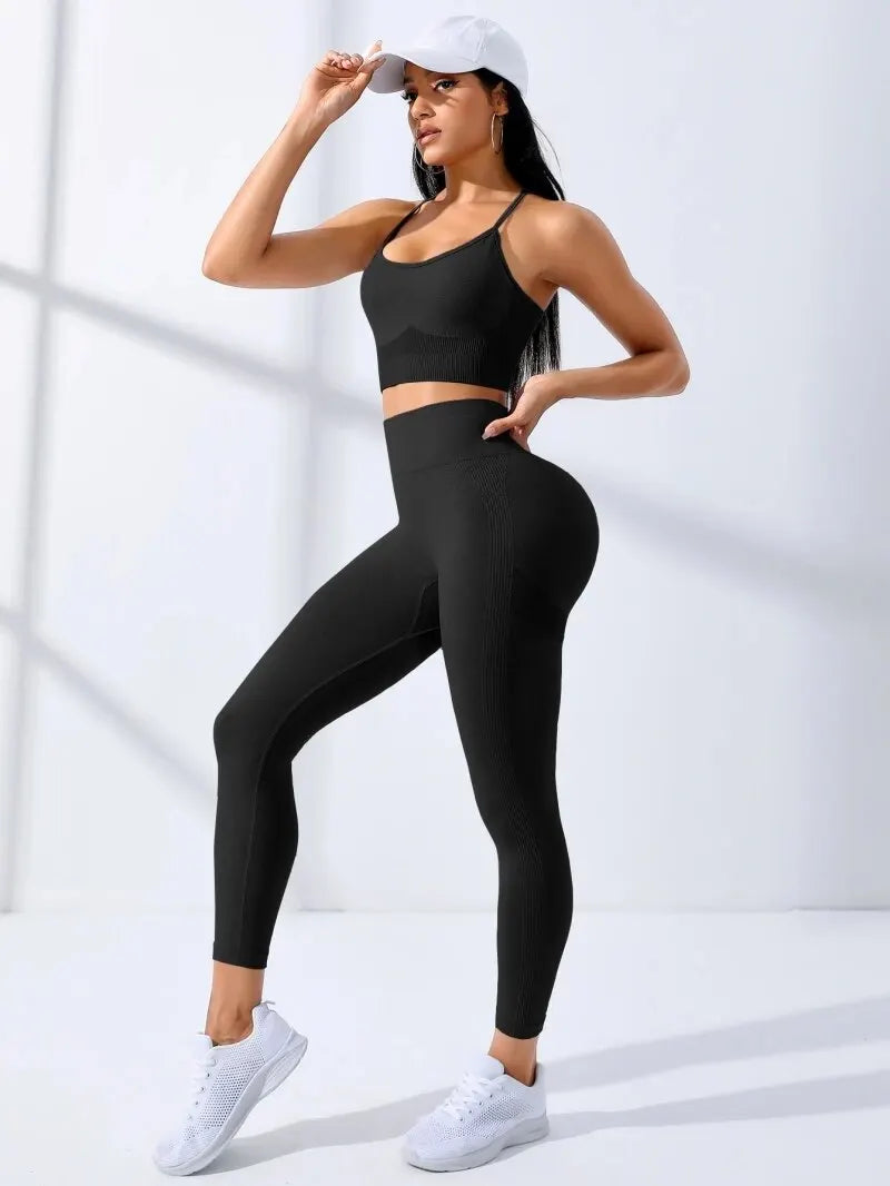 2-Piece Seamless Yoga Set – Workout Leggings and Stretch Sports Bra