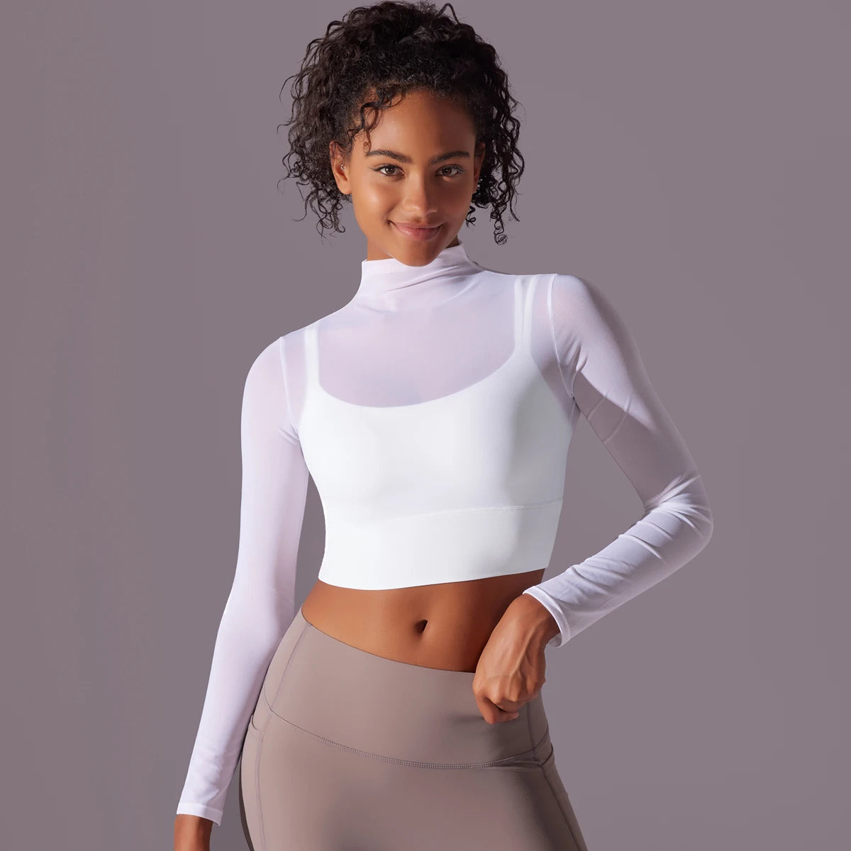 Mesh Long Sleeve Cropped Gym Top