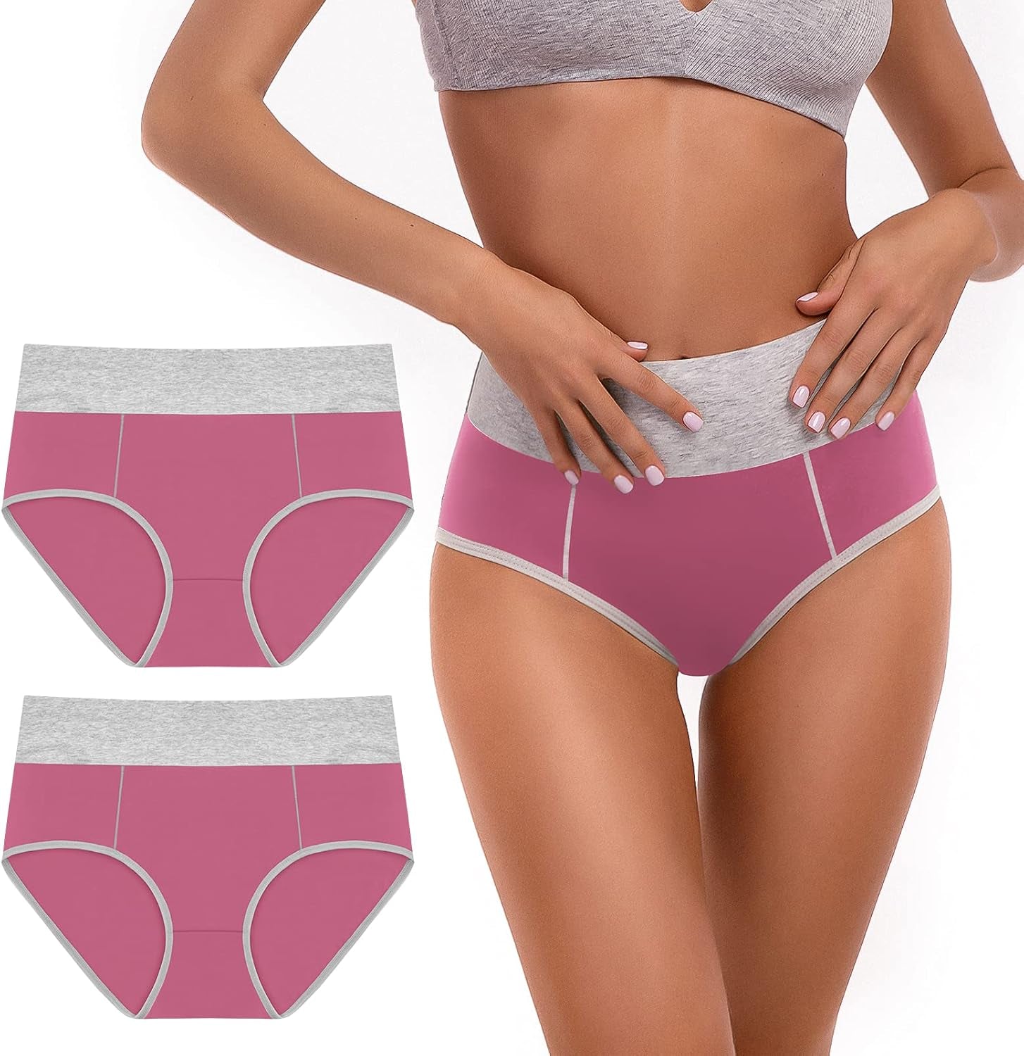 2 Pack Ladies High Waisted Cotton Knickers - Full Coverage Underwear