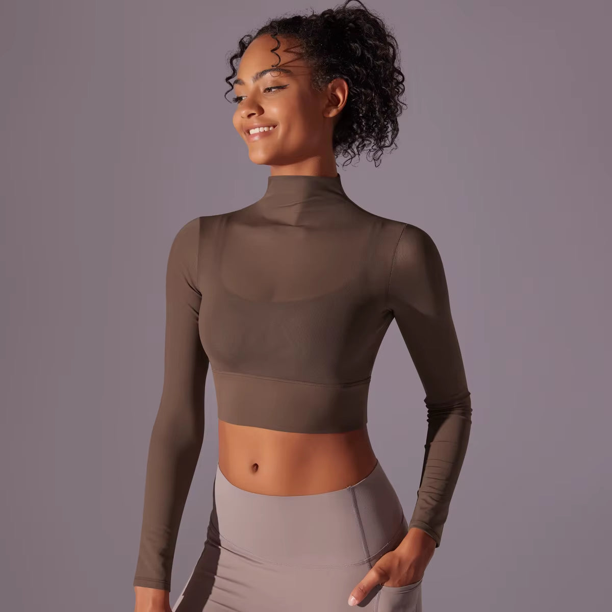 Mesh Long Sleeve Cropped Gym Top