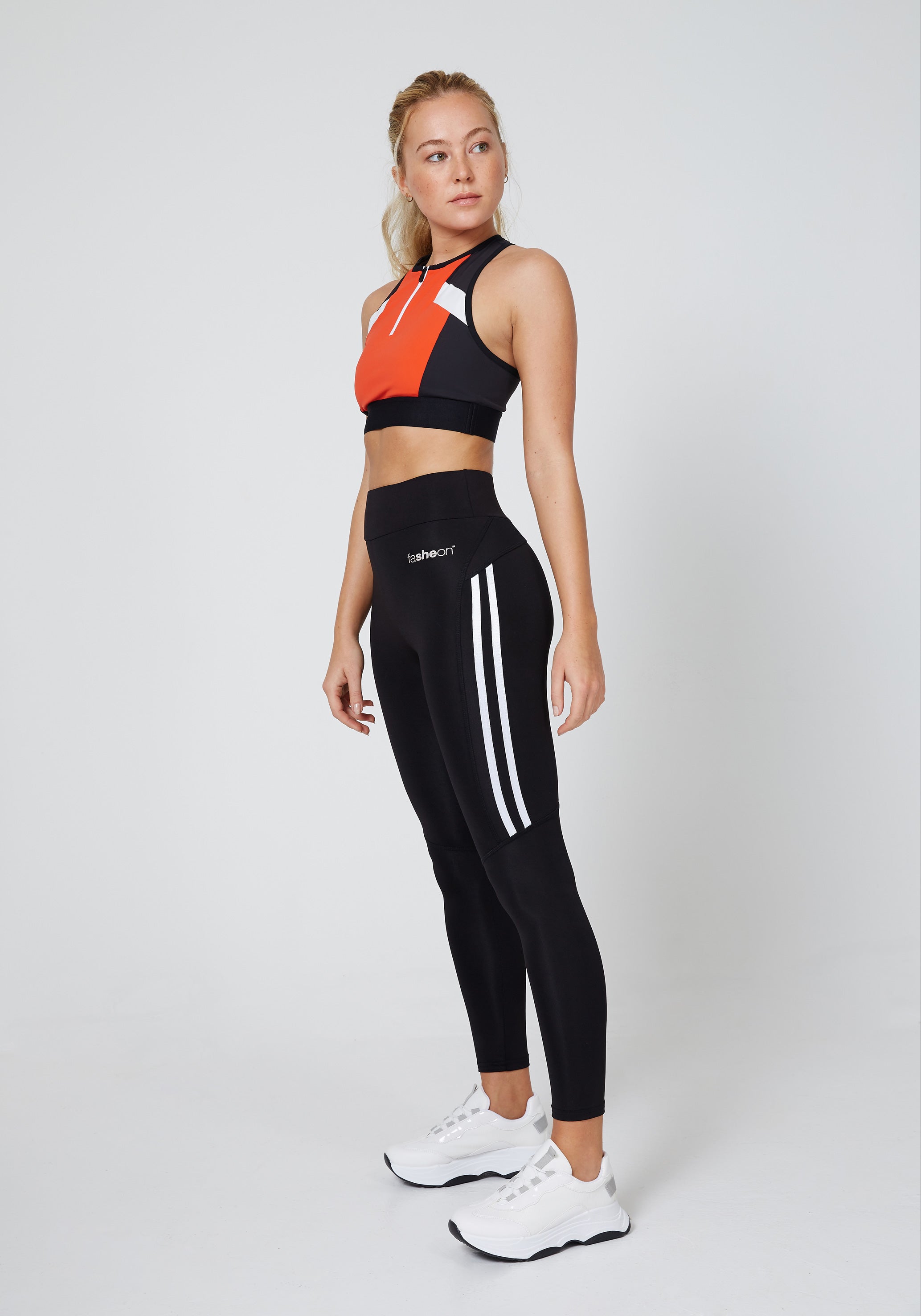 fasheon Black High Waisted Double Side Stripe Leggings