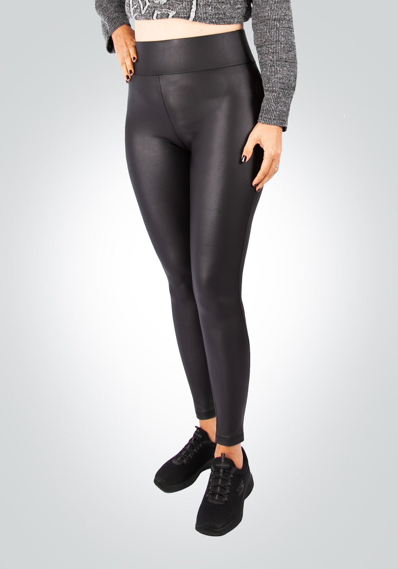 fasheon Black Faux Leather Look High Waisted Leggings – World of