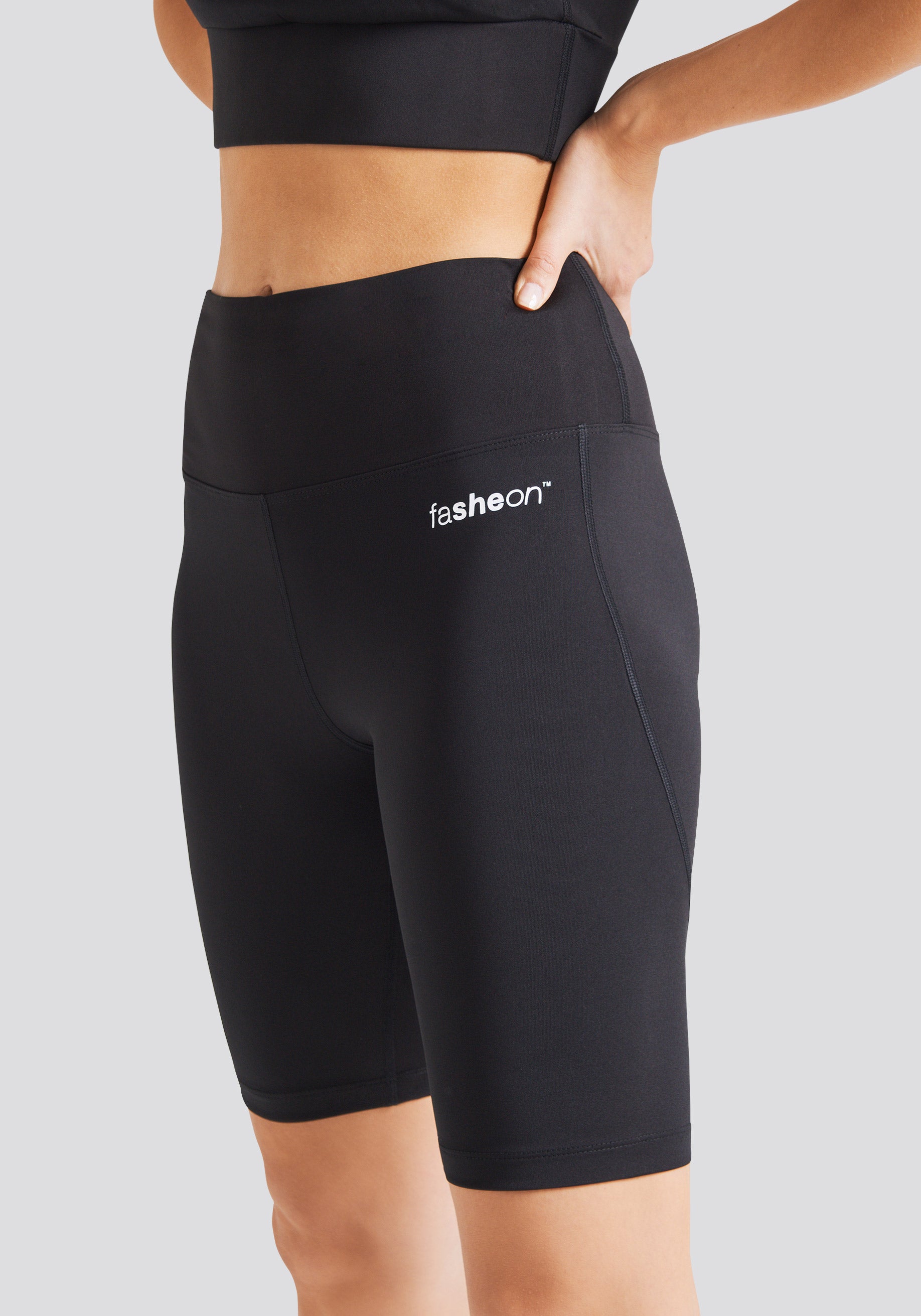 fasheon Black Basic High Waisted Sports Shorts