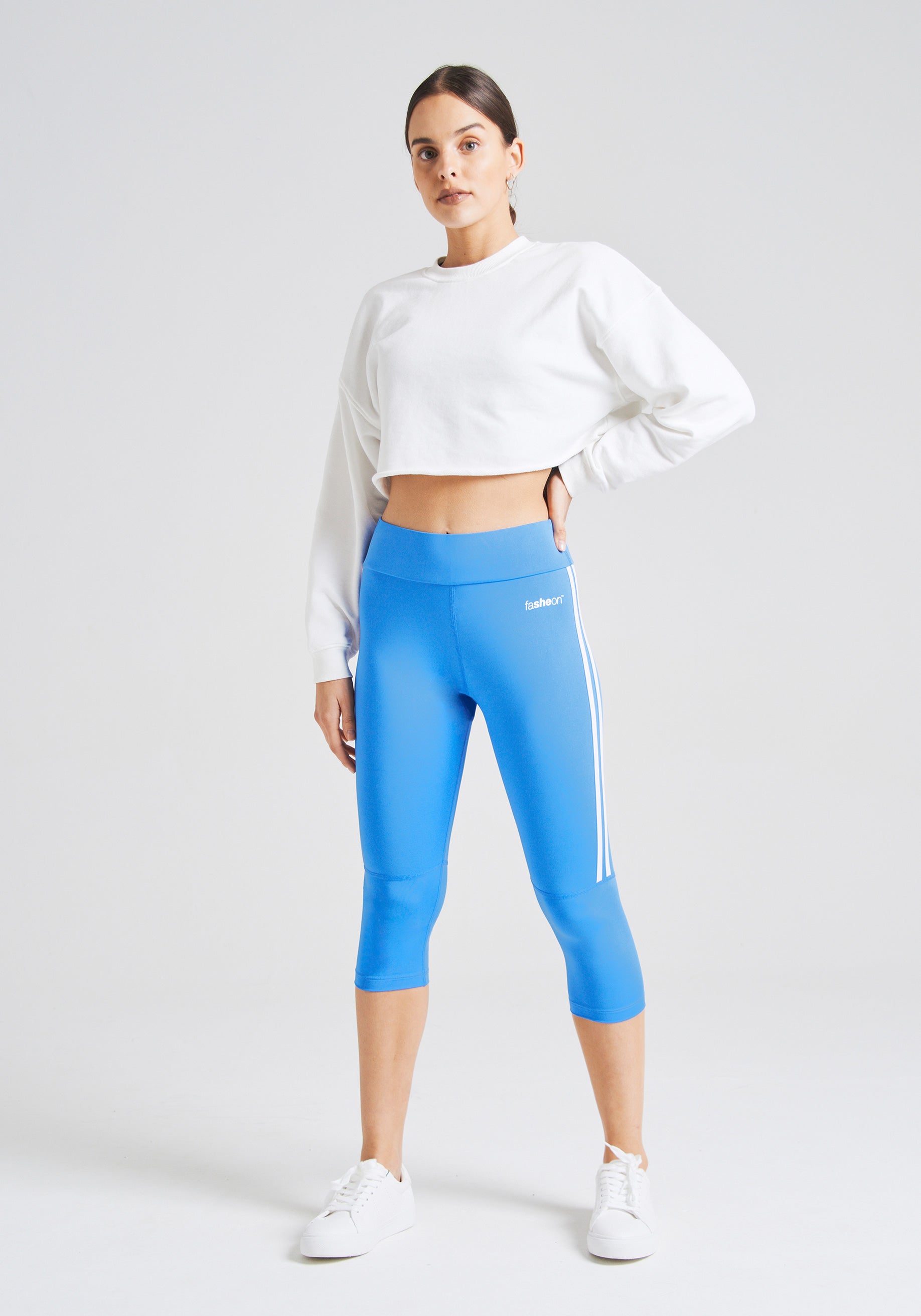 fasheon Blue High Waist Cropped Gym Leggings