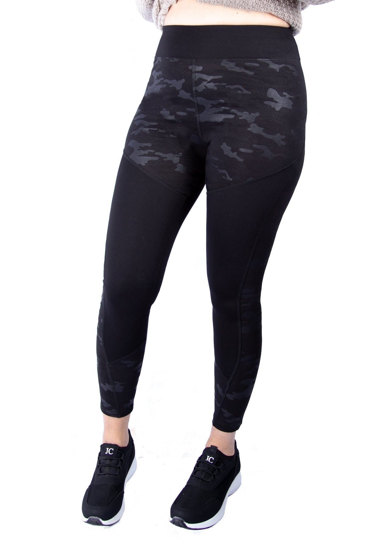 fasheon Black High Waisted Solid Camo Gym Leggings