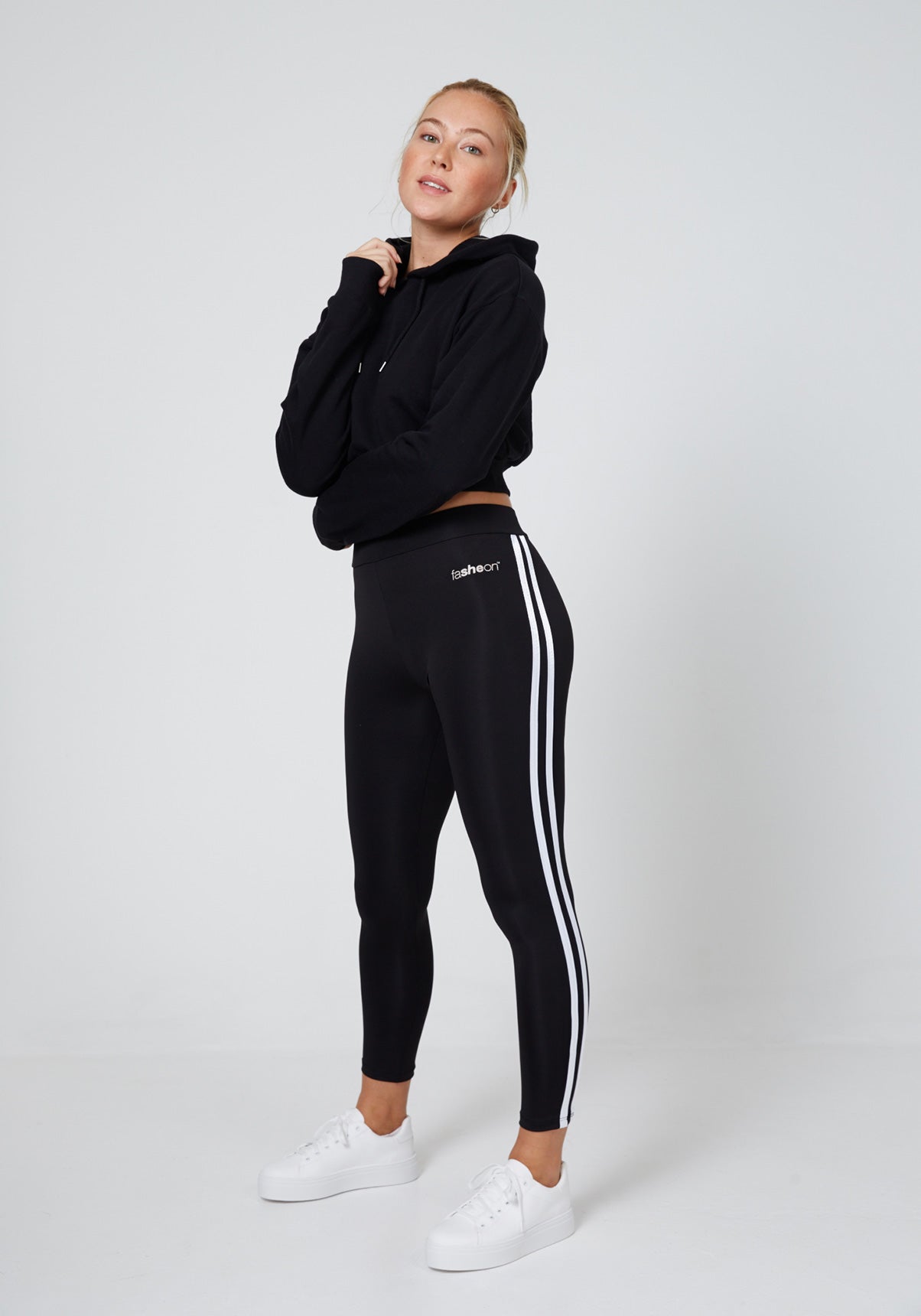 Black Double Side Stripe Slogan Leggings for Gym