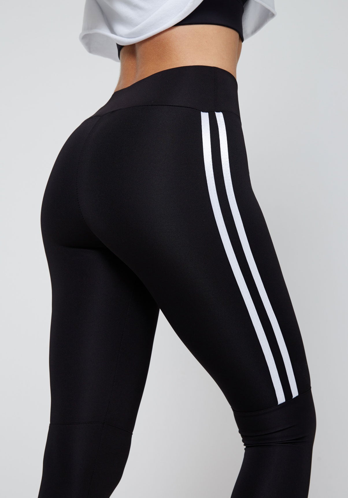 Detail of Black - White Side Stripe Cropped Leggings