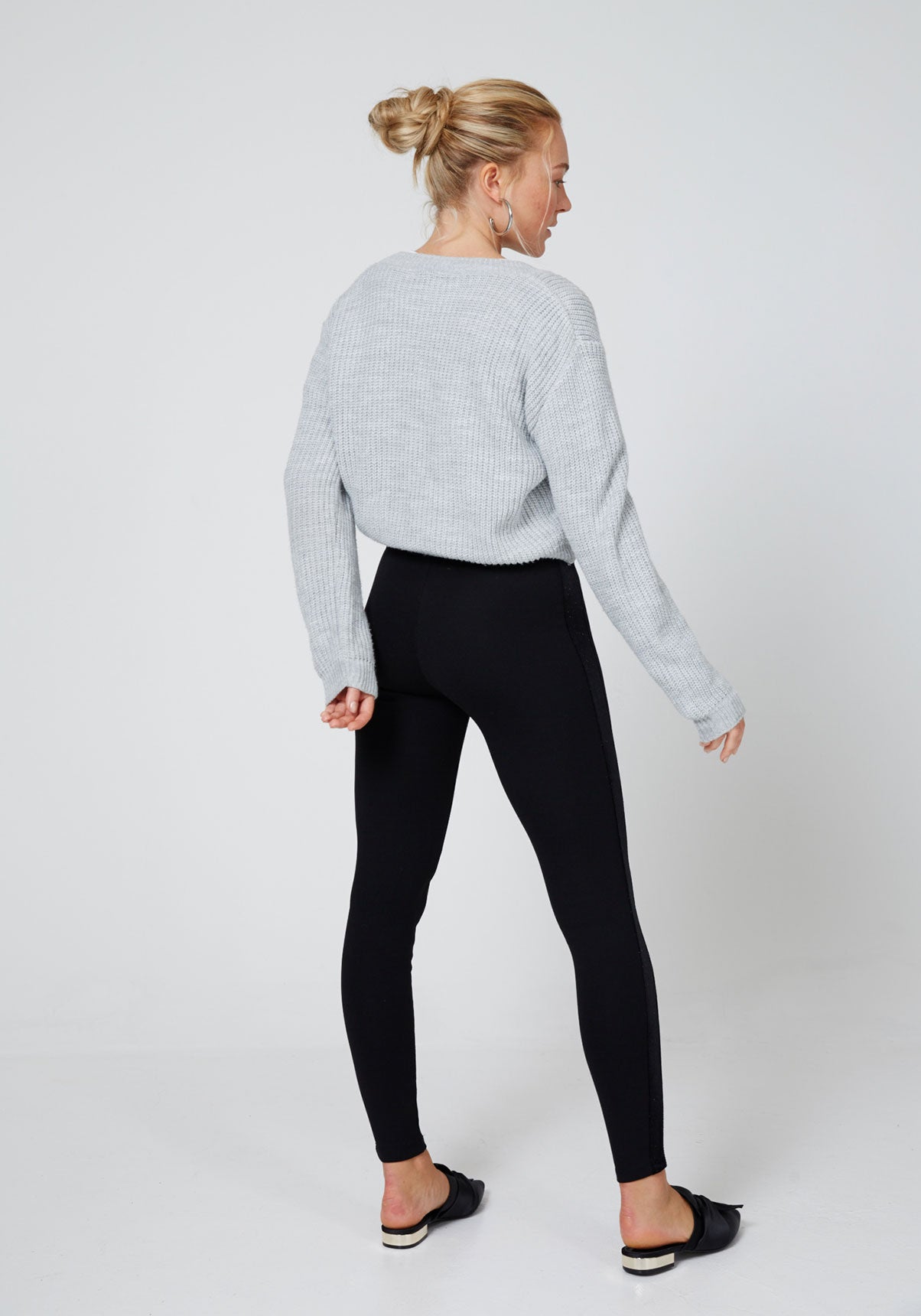 Back Look of Black Glitter Side Panel High Waisted Leggings