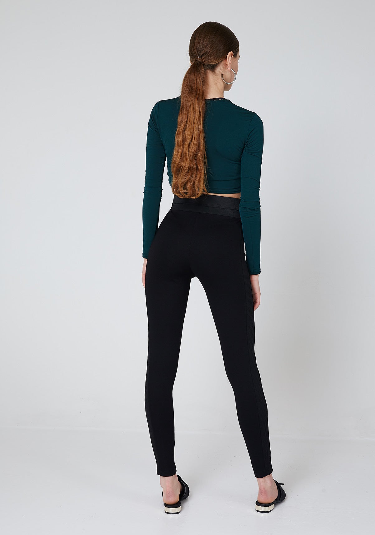 Back Look of Black Waistband Tape Side Leggings