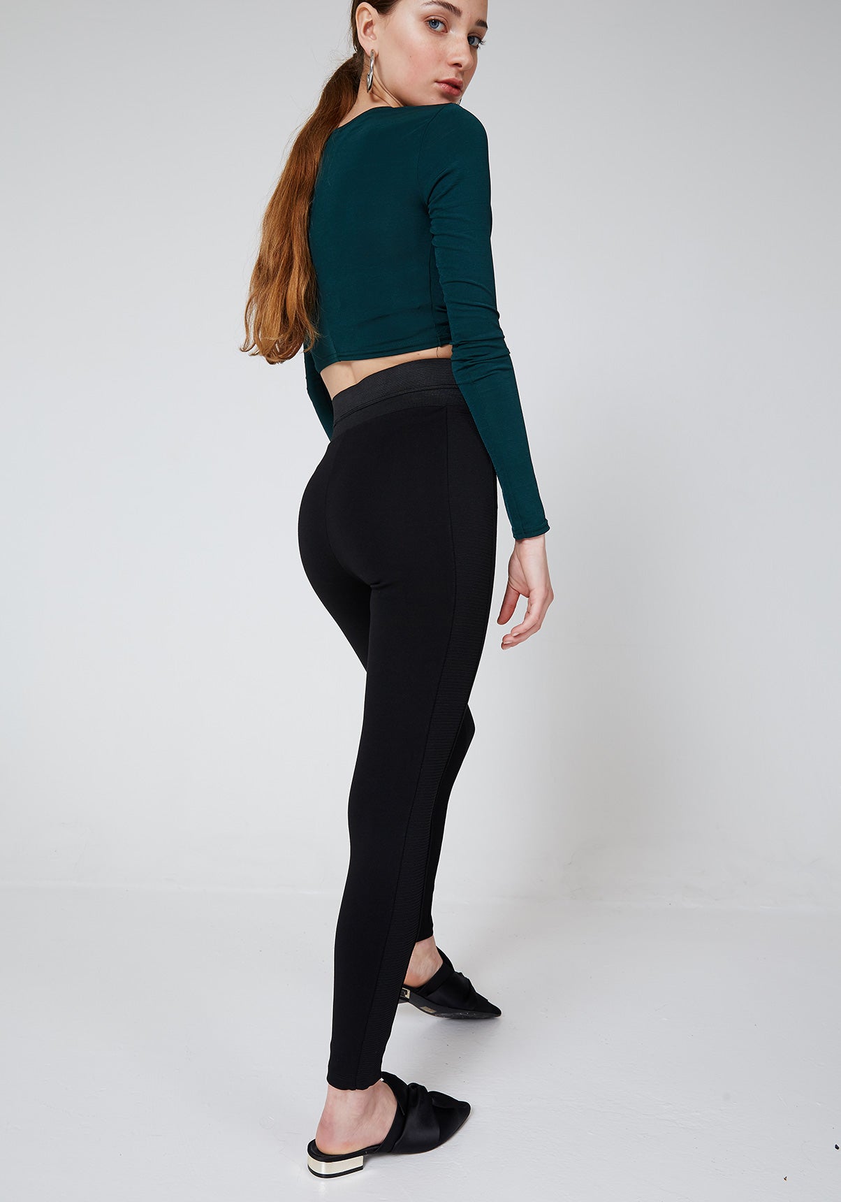 Black Waistband Tape Side Leggings for Ladies