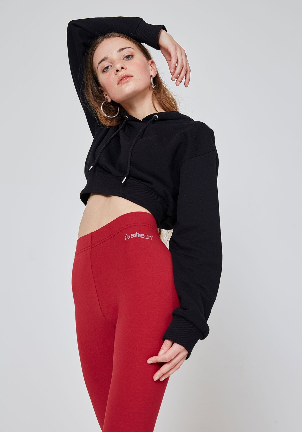 Detail of Red Classic High Waisted Slogan Leggings