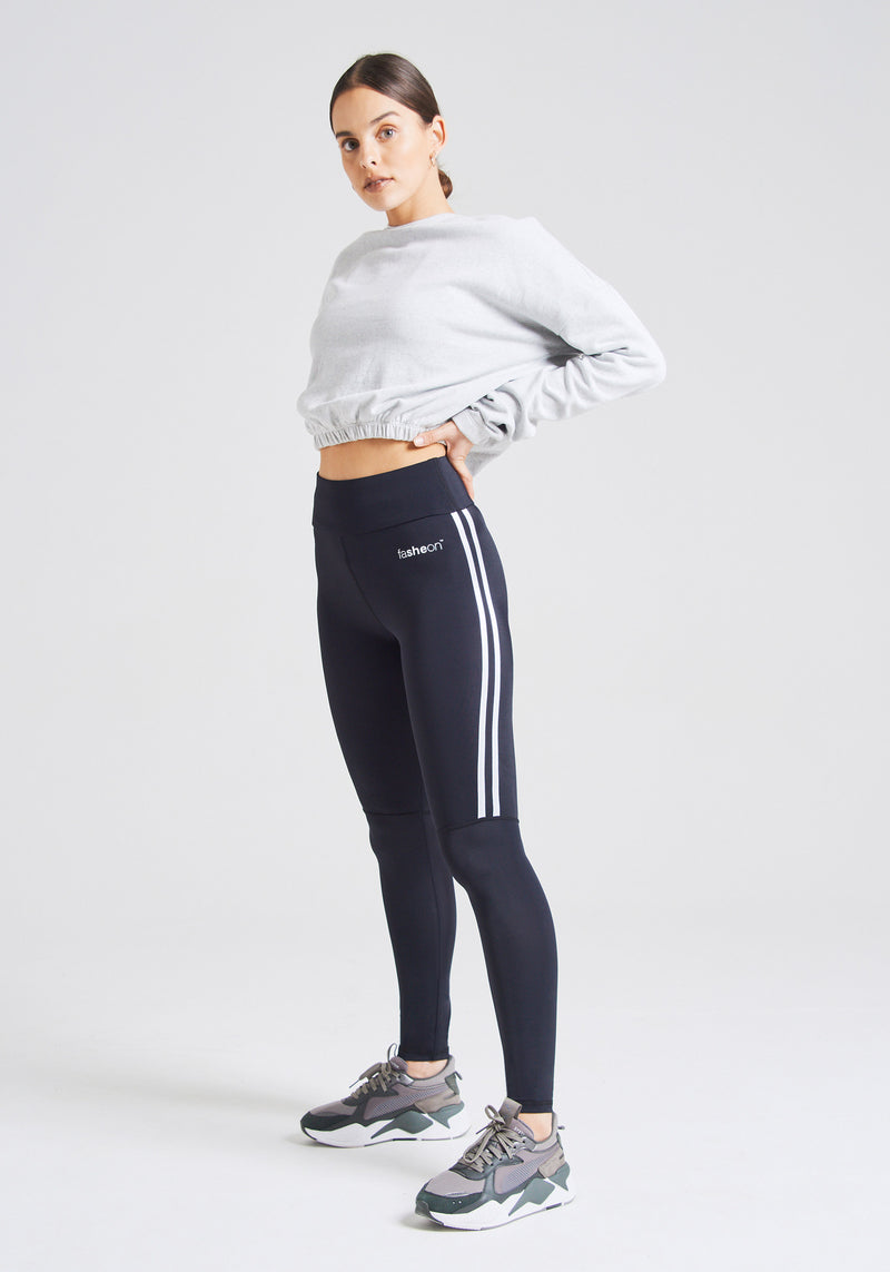 Essentials 3 stripes cropped leggings with high waist, black, Adidas  Performance