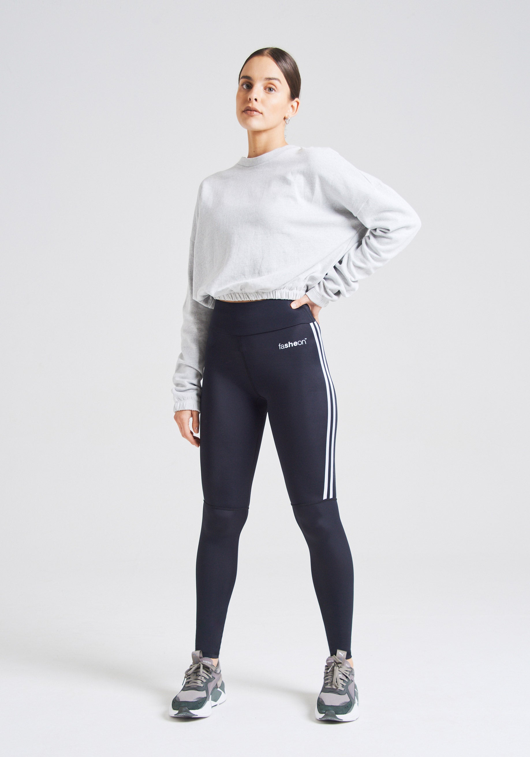 fasheon Black High Waisted Double Side Stripe Gym Leggings